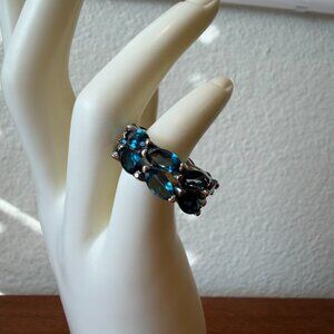 Colleen Lopez 925 Silver Marquise Cut London Blue Topaz Double Row Eternity Ring